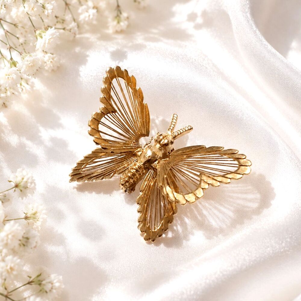 Vintage Monet Gold Tone Butterfly Scatter Pin Wirework Brooch Signed